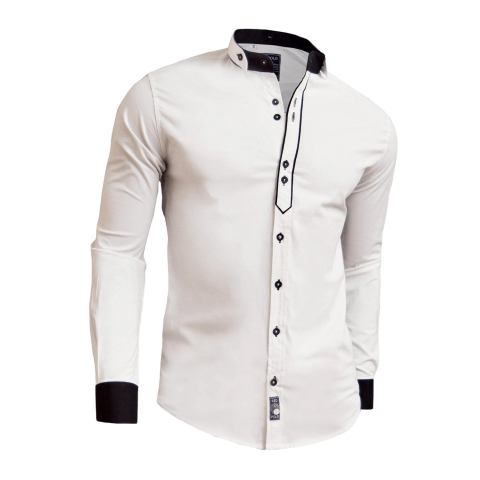 Designer Men Casual Formal Double Cuffs Grandad Band Collar Shirt Elegant Tie